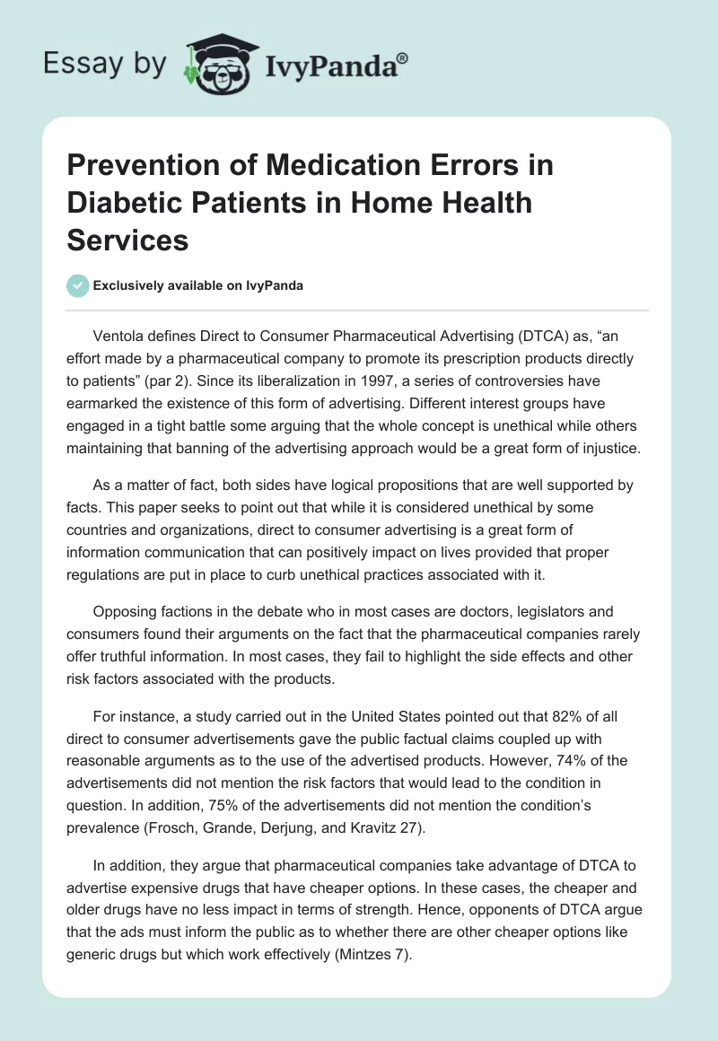 Prevention of Medication Errors in Diabetic Patients in Home Health Services. Page 1