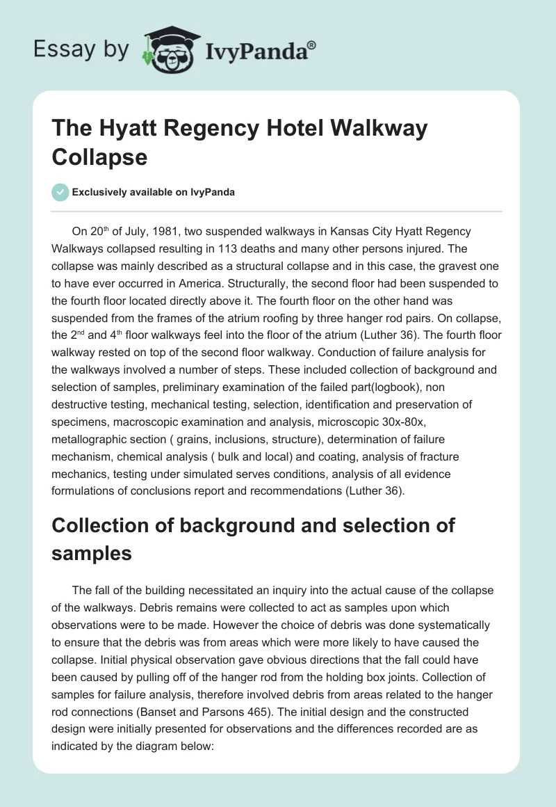The Hyatt Regency Hotel Walkway Collapse. Page 1