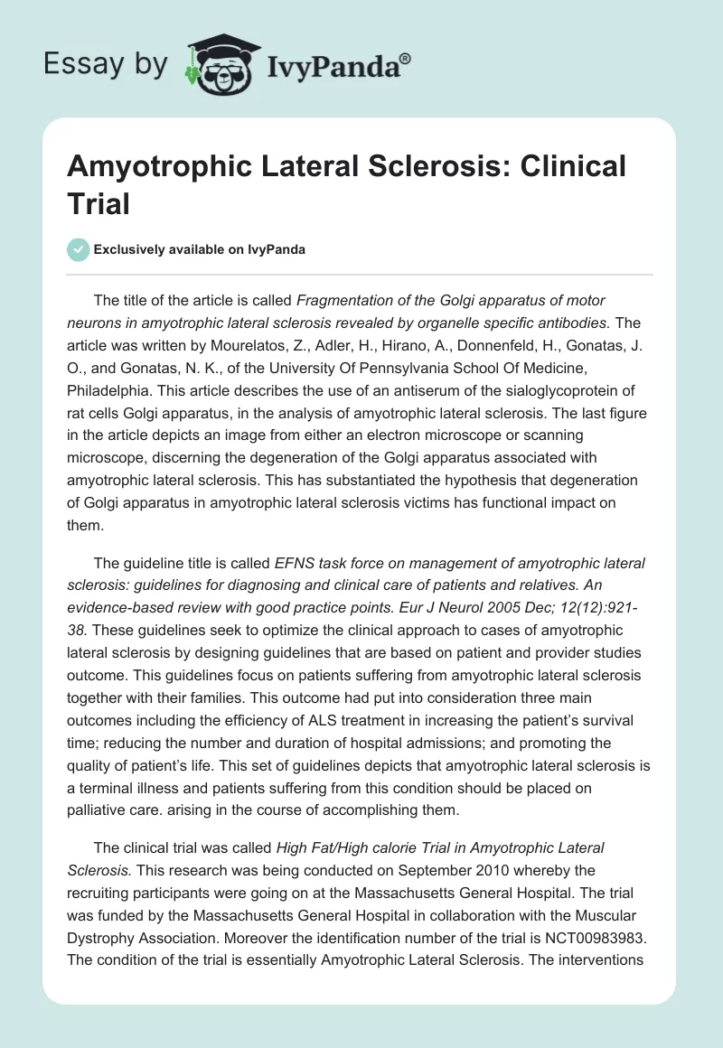 Amyotrophic Lateral Sclerosis: Clinical Trial. Page 1