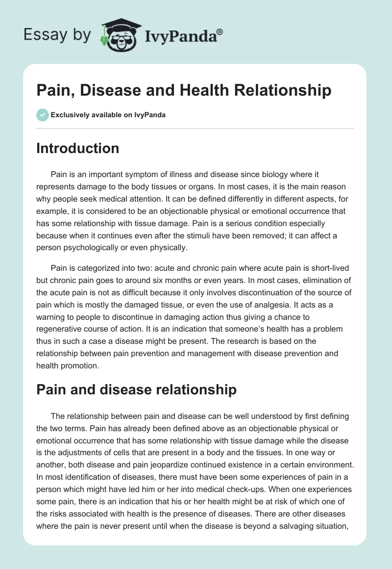 Pain, Disease and Health Relationship. Page 1