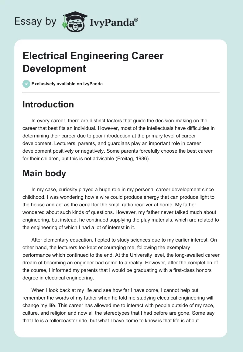 Electrical Engineering Career Development. Page 1