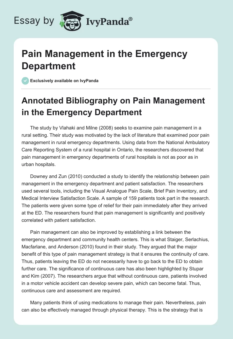 Pain Management in the Emergency Department. Page 1