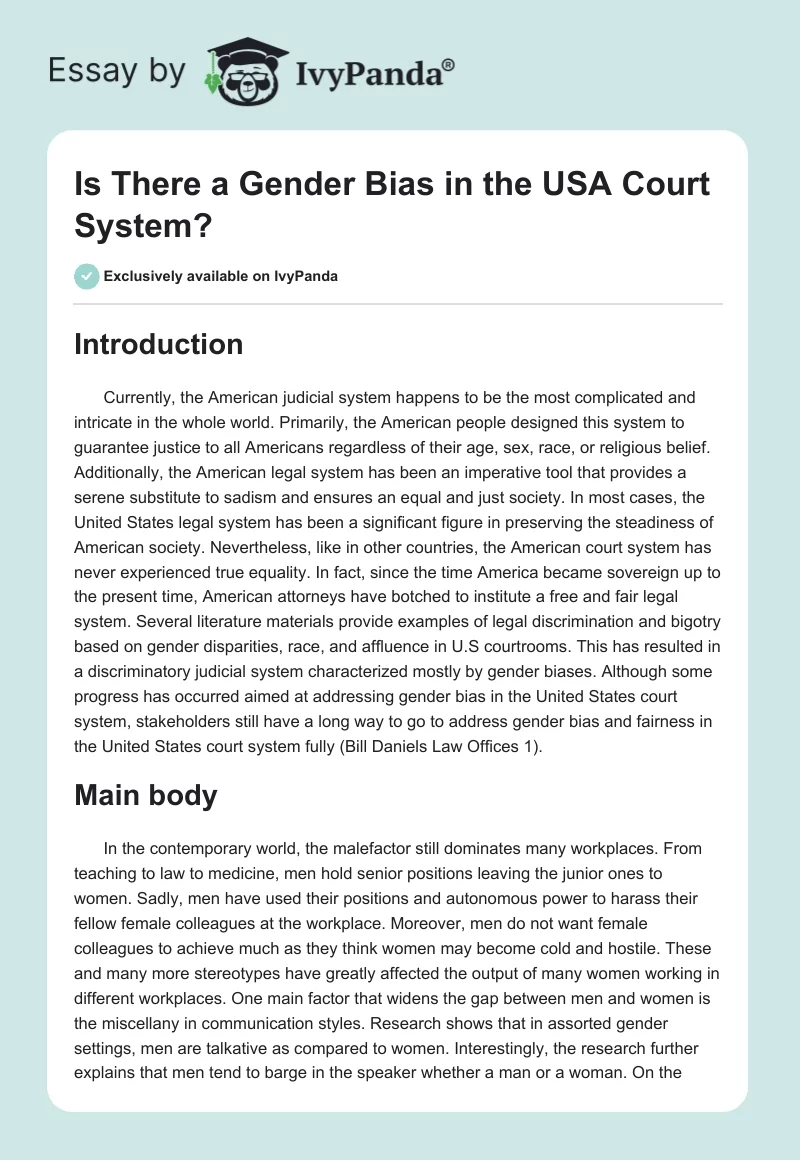 Is There a Gender Bias in the USA Court System?. Page 1