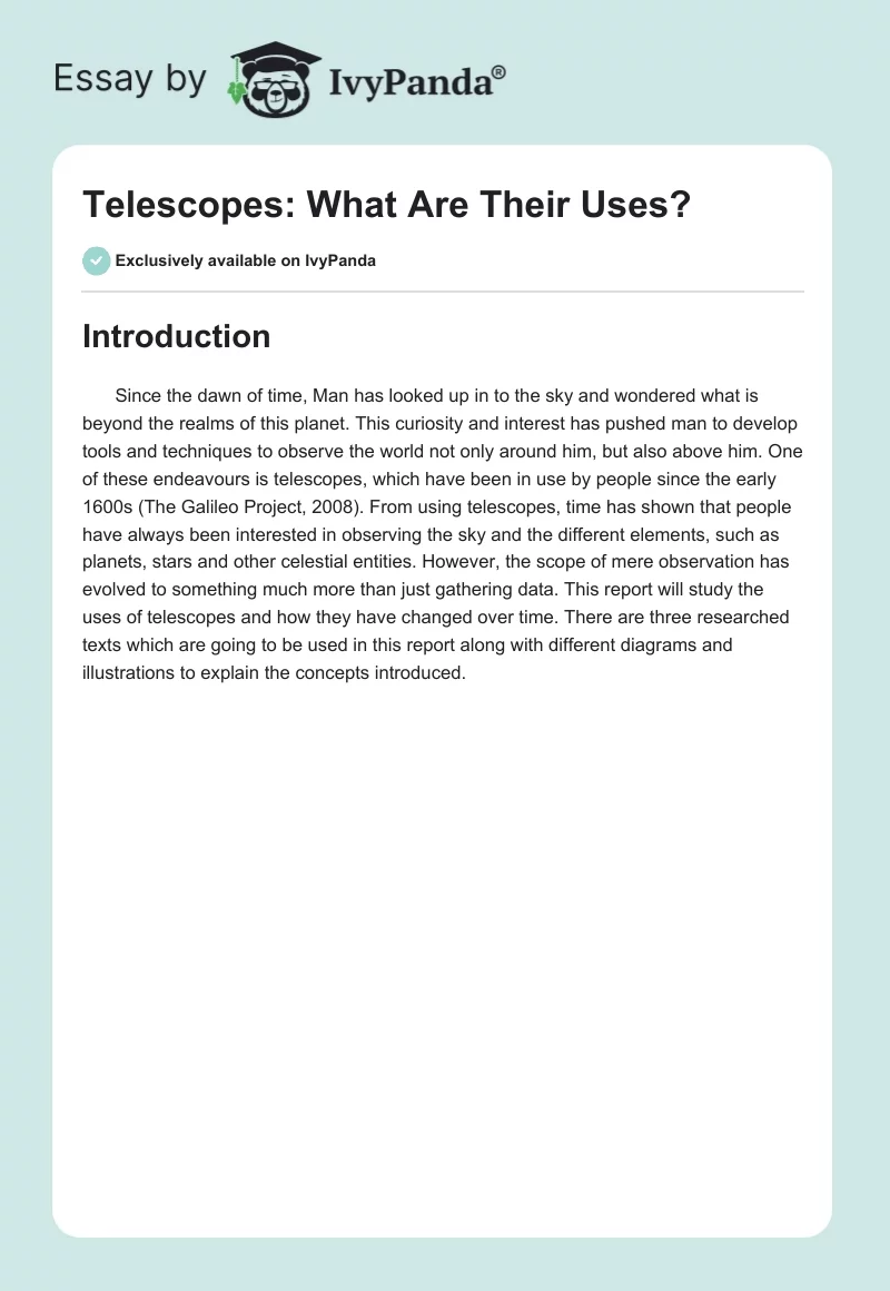 Telescopes: What Are Their Uses?. Page 1