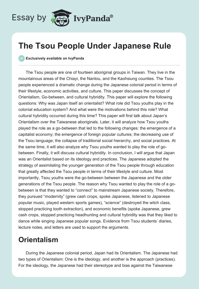 The Tsou People Under Japanese Rule. Page 1