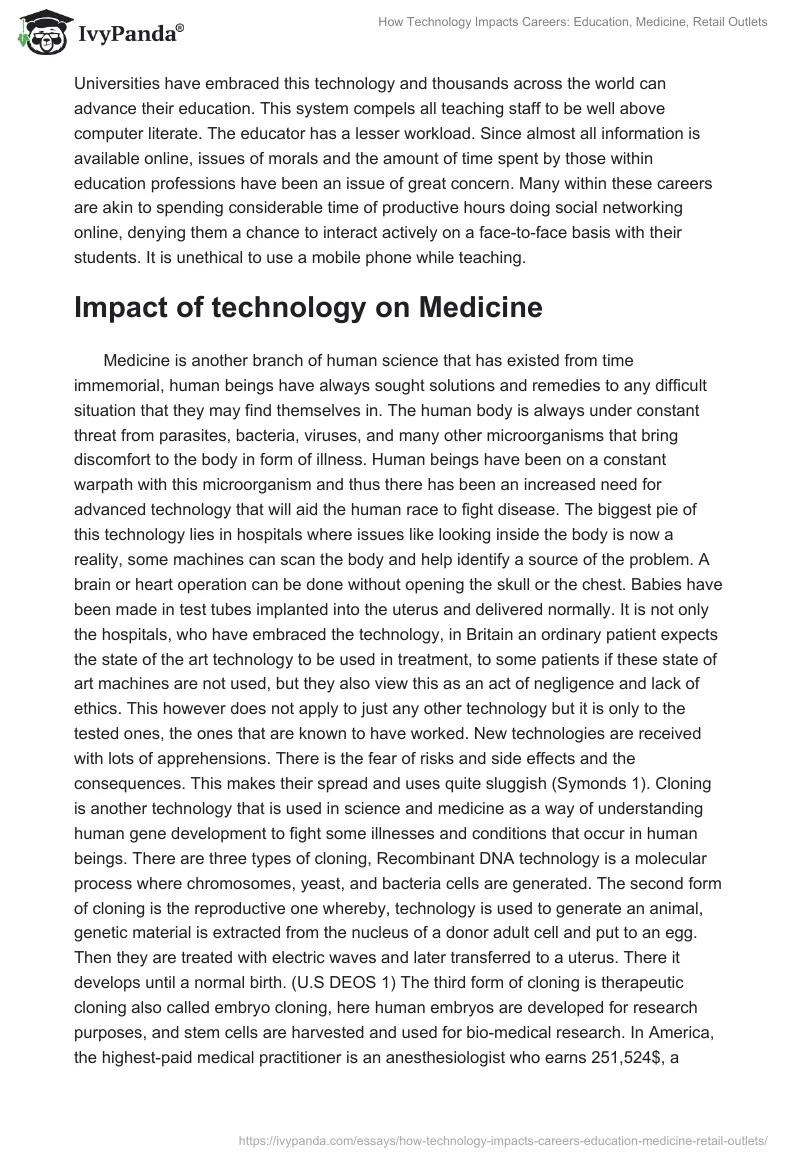 How Technology Impacts Careers: Education, Medicine, Retail Outlets. Page 2