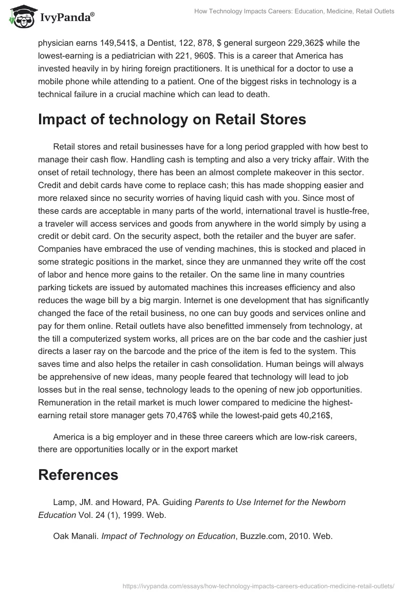 How Technology Impacts Careers: Education, Medicine, Retail Outlets. Page 3