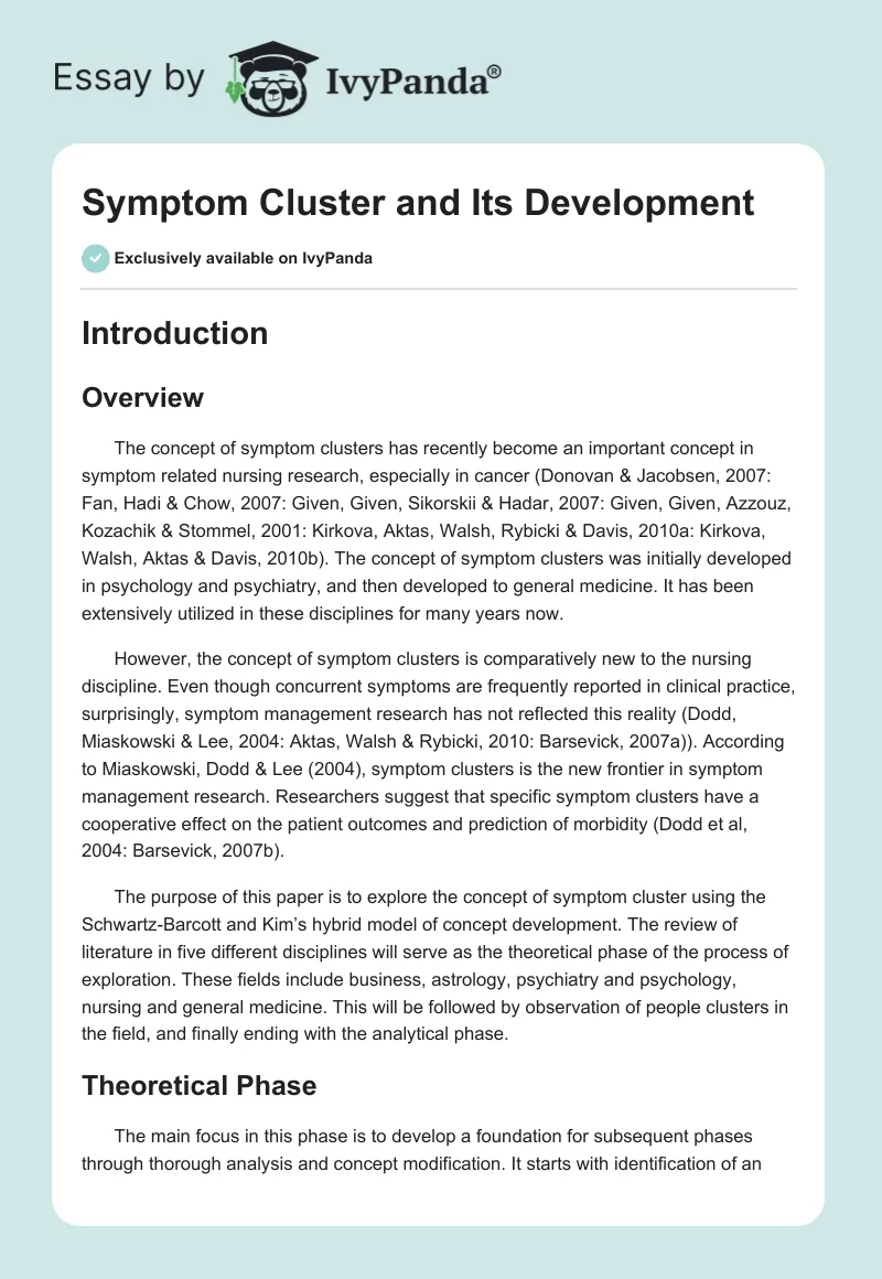 Symptom Cluster and Its Development. Page 1