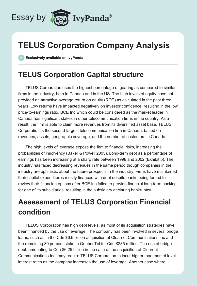 TELUS Corporation Company Analysis. Page 1
