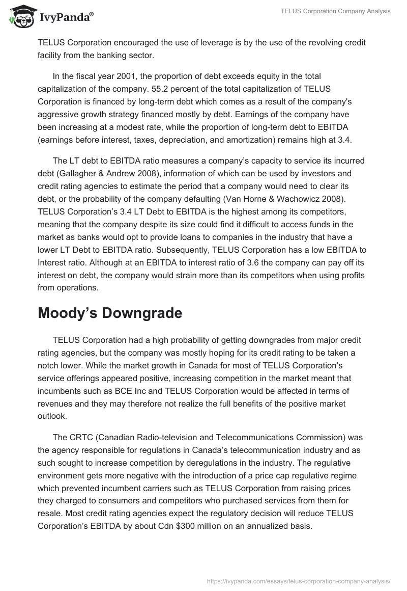 TELUS Corporation Company Analysis. Page 2