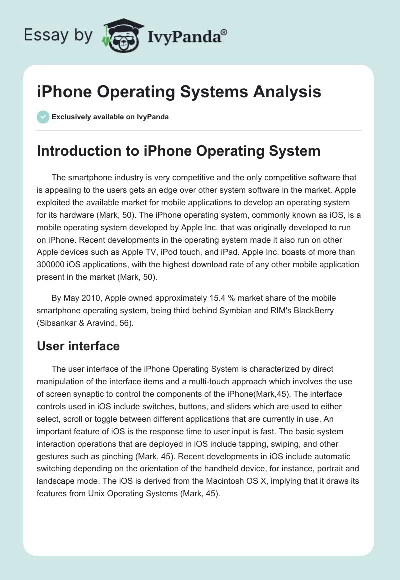 iPhone Operating Systems Analysis. Page 1