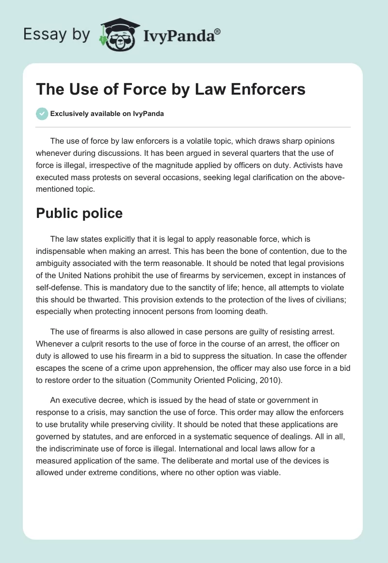 The Use of Force by Law Enforcers. Page 1