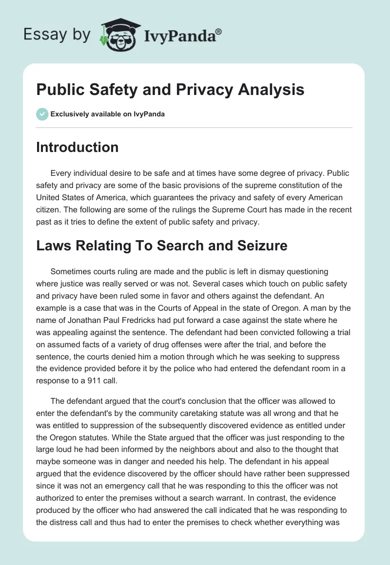 Public Safety and Privacy Analysis. Page 1