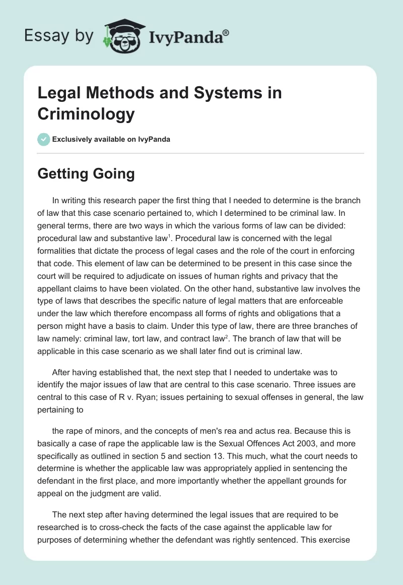 Legal Methods and Systems in Criminology. Page 1