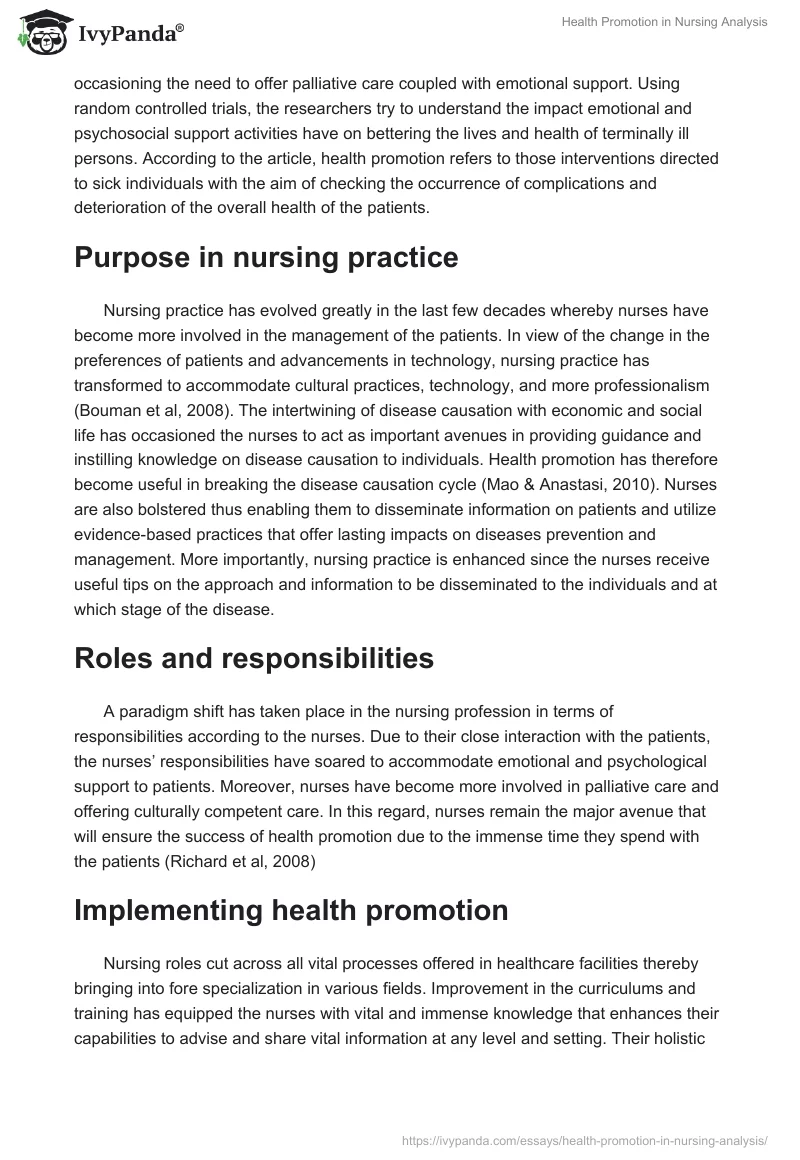 Health Promotion in Nursing Analysis. Page 2