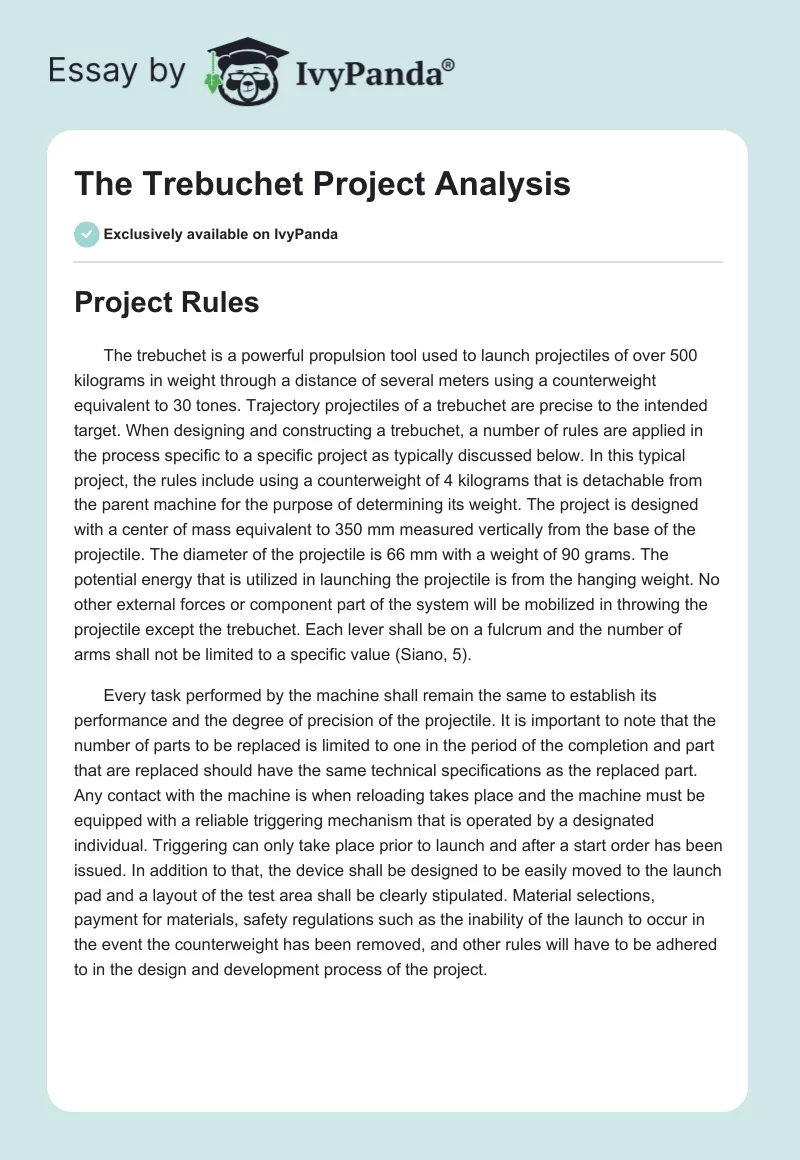 The Trebuchet Project Analysis. Page 1