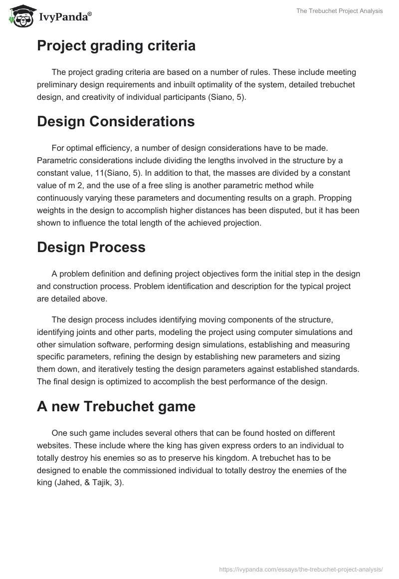 The Trebuchet Project Analysis. Page 2