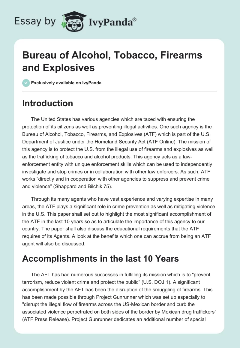 Bureau of Alcohol, Tobacco, Firearms and Explosives. Page 1