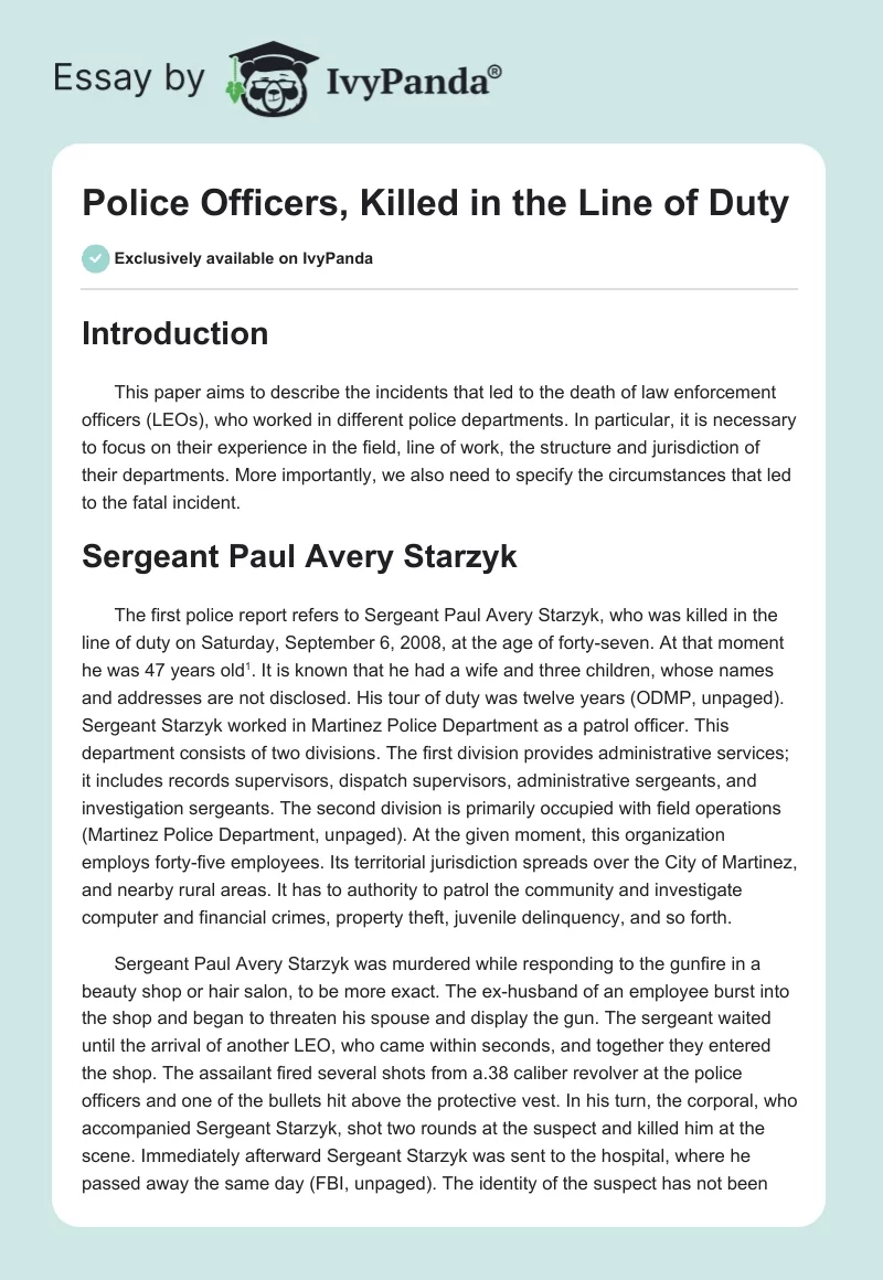 Police Officers, Killed in the Line of Duty. Page 1