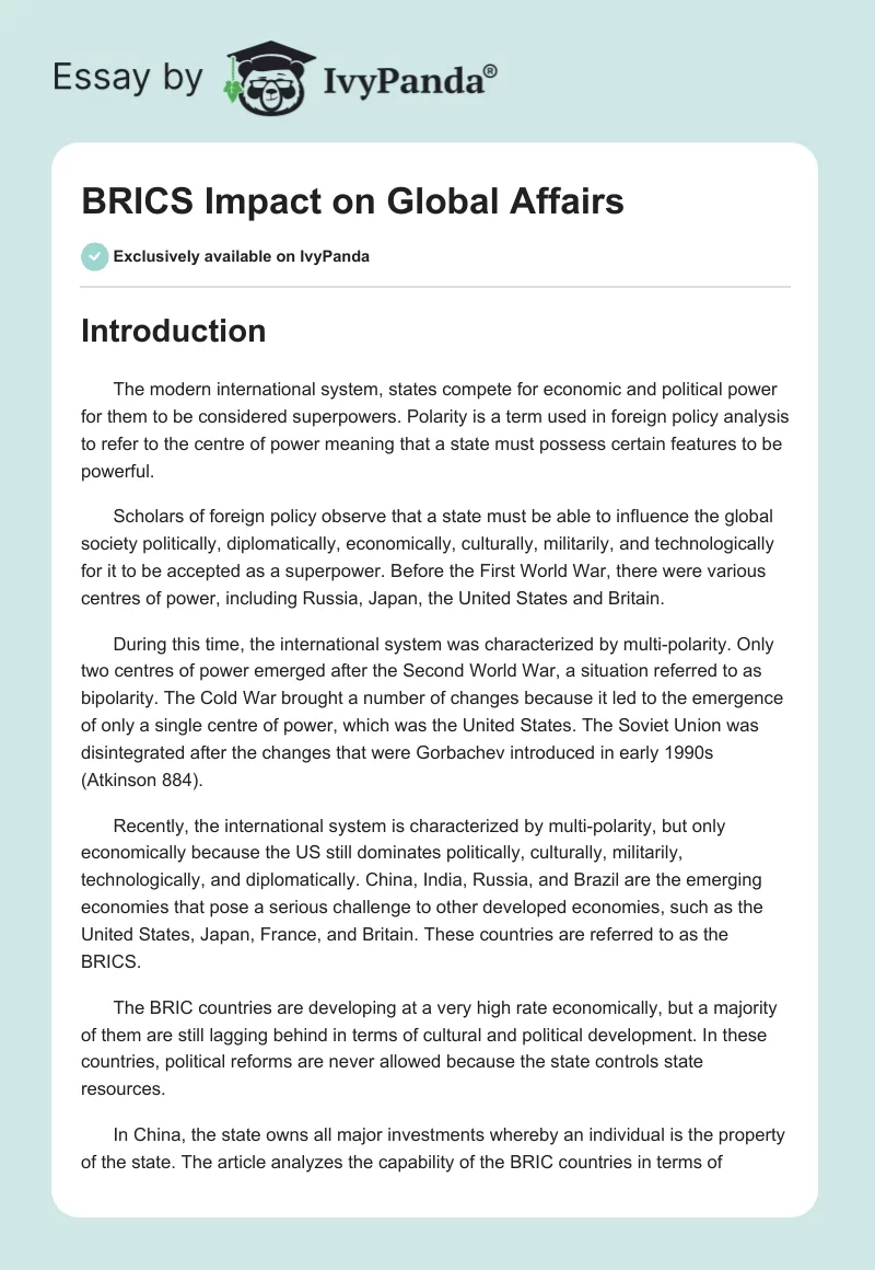 BRICS Impact on Global Affairs. Page 1