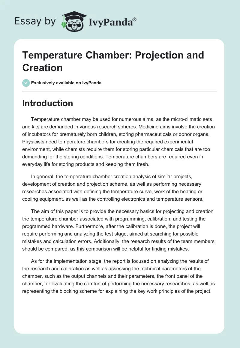 Temperature Chamber: Projection and Creation. Page 1