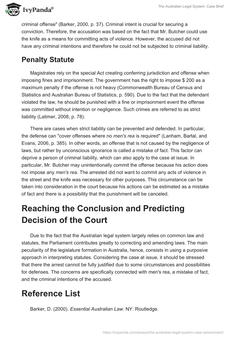 The Australian Legal System: Case Brief. Page 4