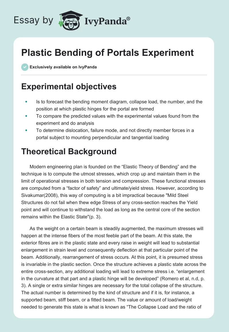 Plastic Bending of Portals Experiment. Page 1