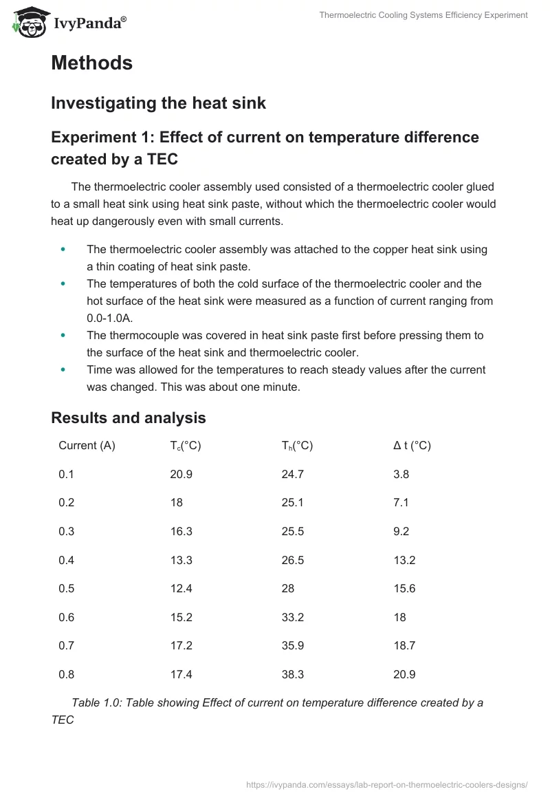Thermoelectric Cooling Systems Efficiency Experiment. Page 2