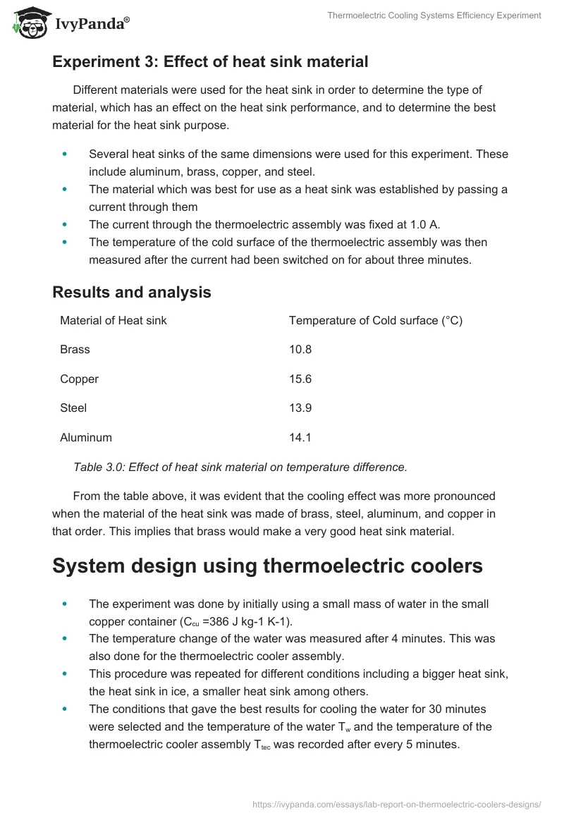 Thermoelectric Cooling Systems Efficiency Experiment. Page 5