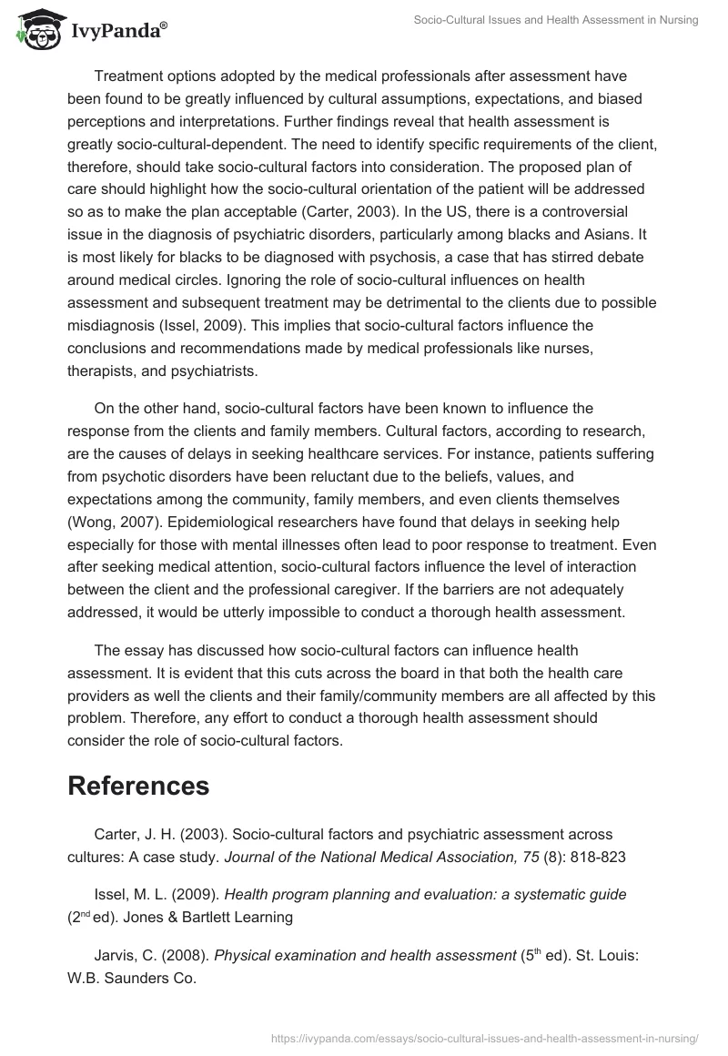 Socio-Cultural Issues and Health Assessment in Nursing. Page 2