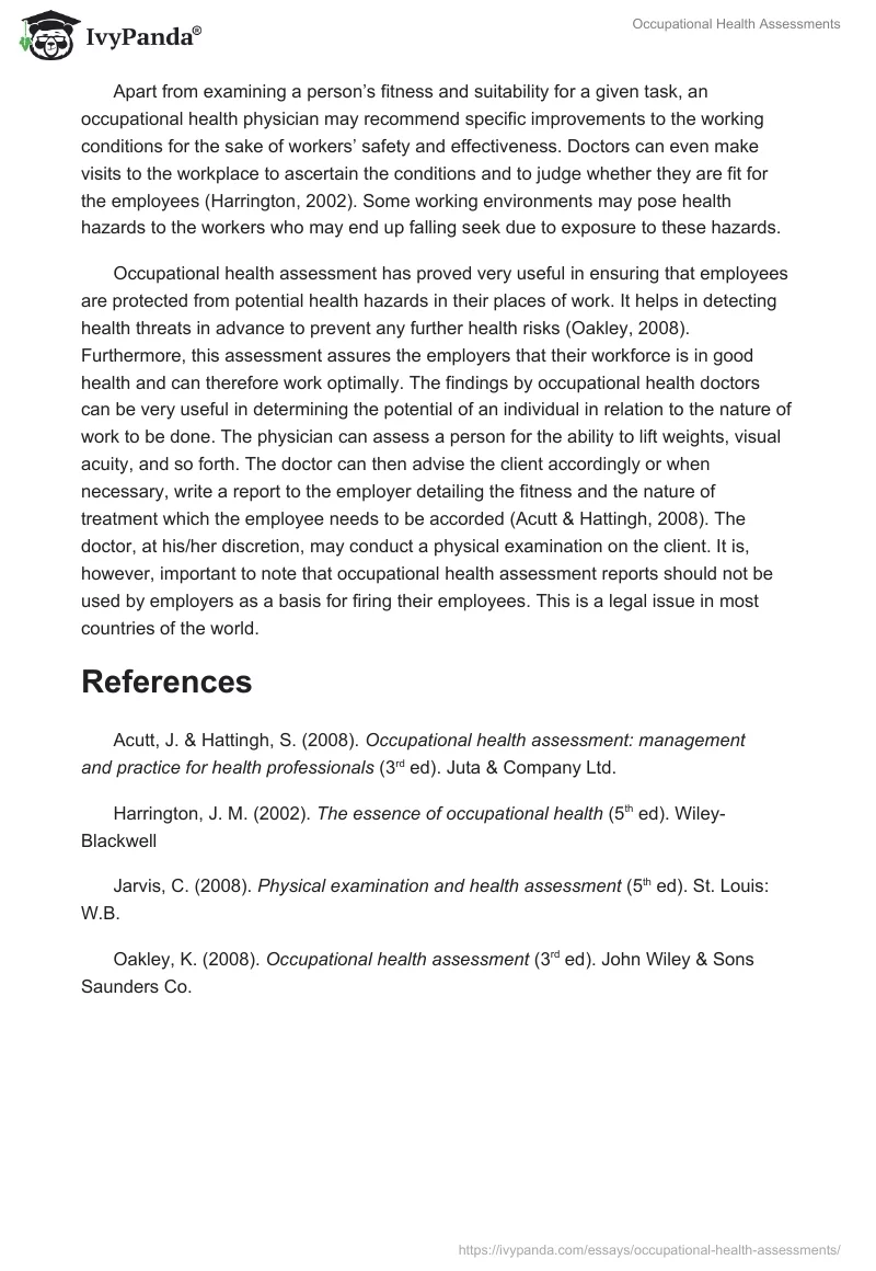 Occupational Health Assessments. Page 2