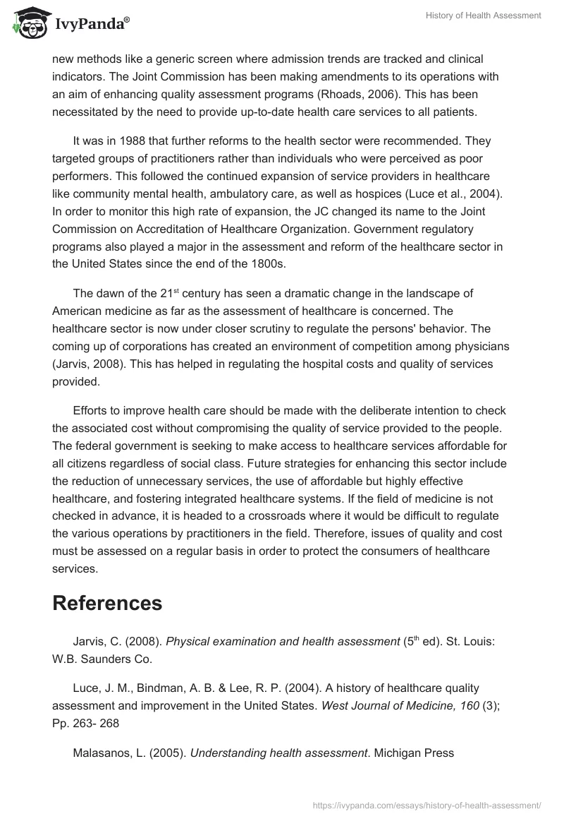 History of Health Assessment. Page 2