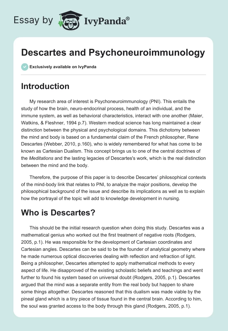 Descartes and Psychoneuroimmunology. Page 1