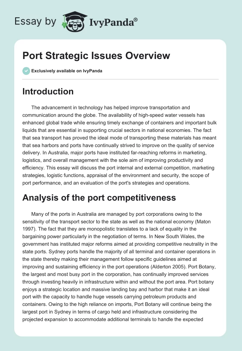 Port Strategic Issues Overview. Page 1