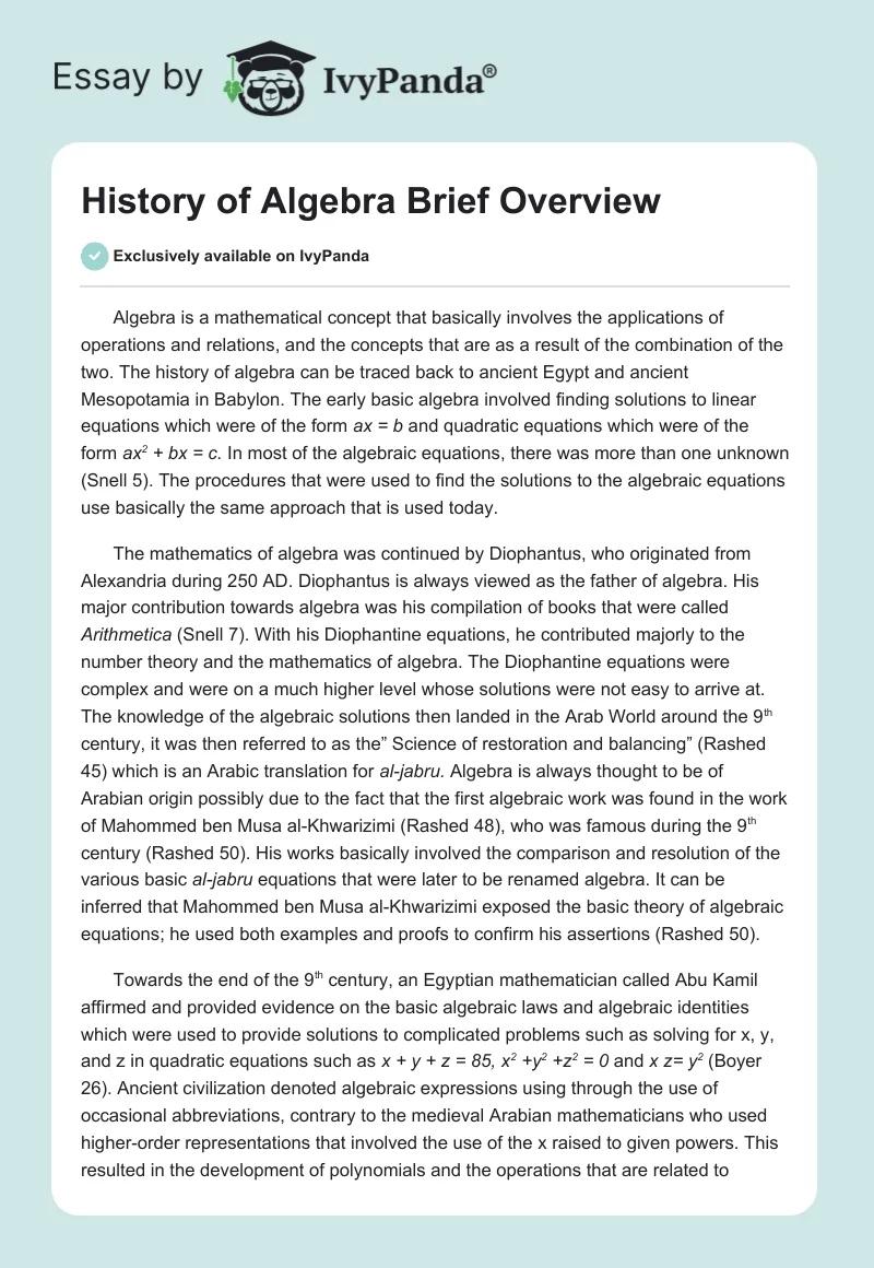 History of Algebra Brief Overview. Page 1