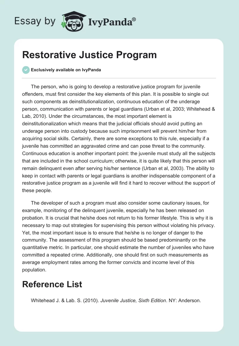 Restorative Justice Program. Page 1