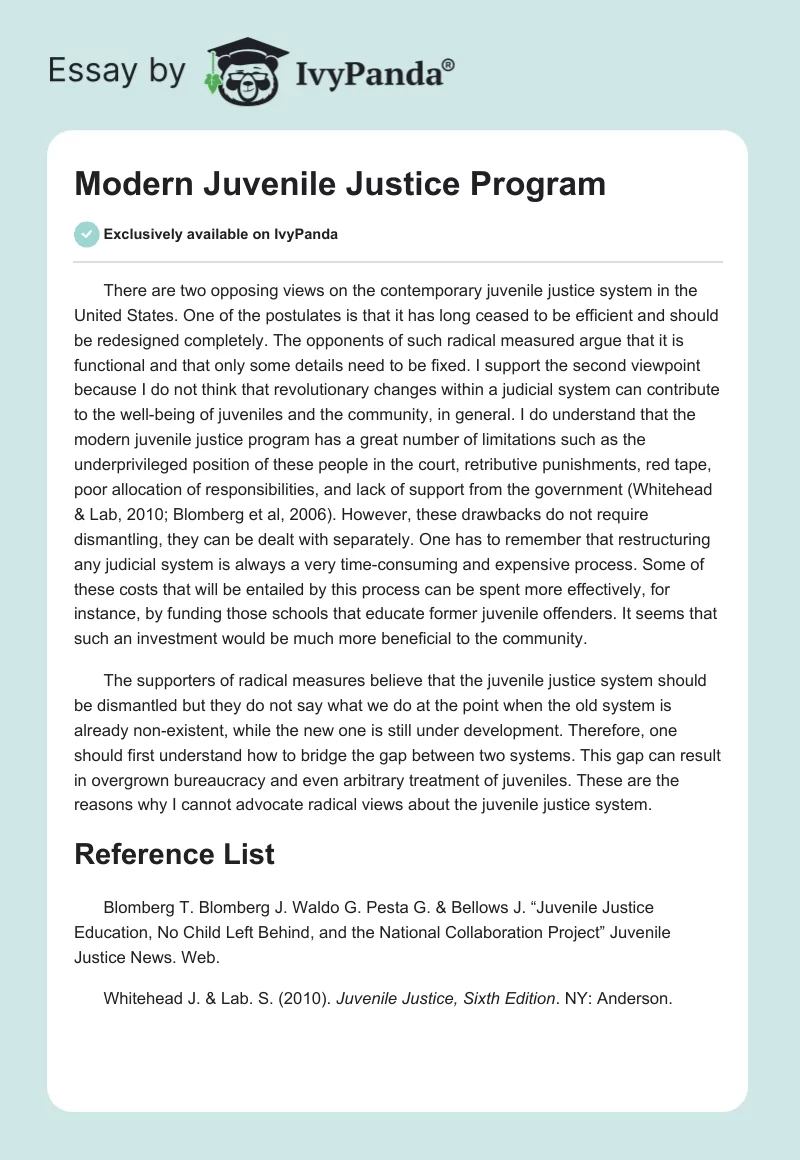 Modern Juvenile Justice Program. Page 1