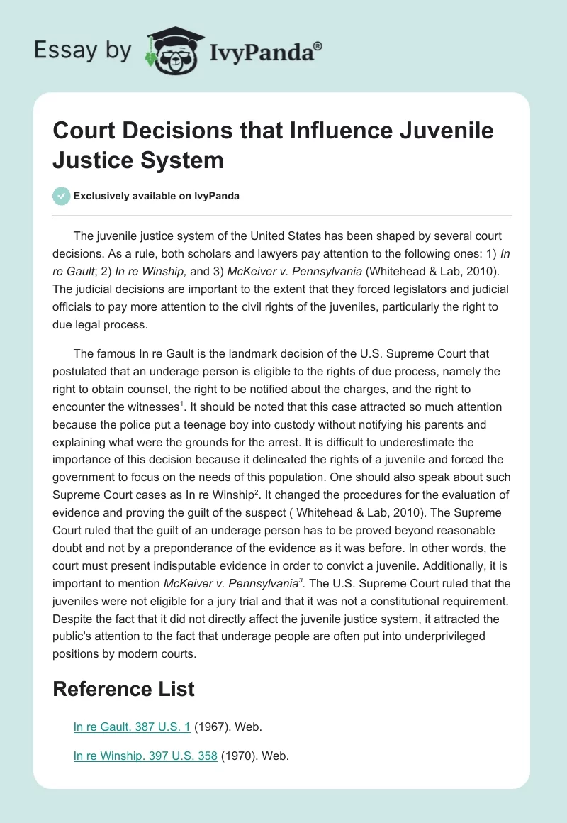 Court Decisions that Influence Juvenile Justice System. Page 1