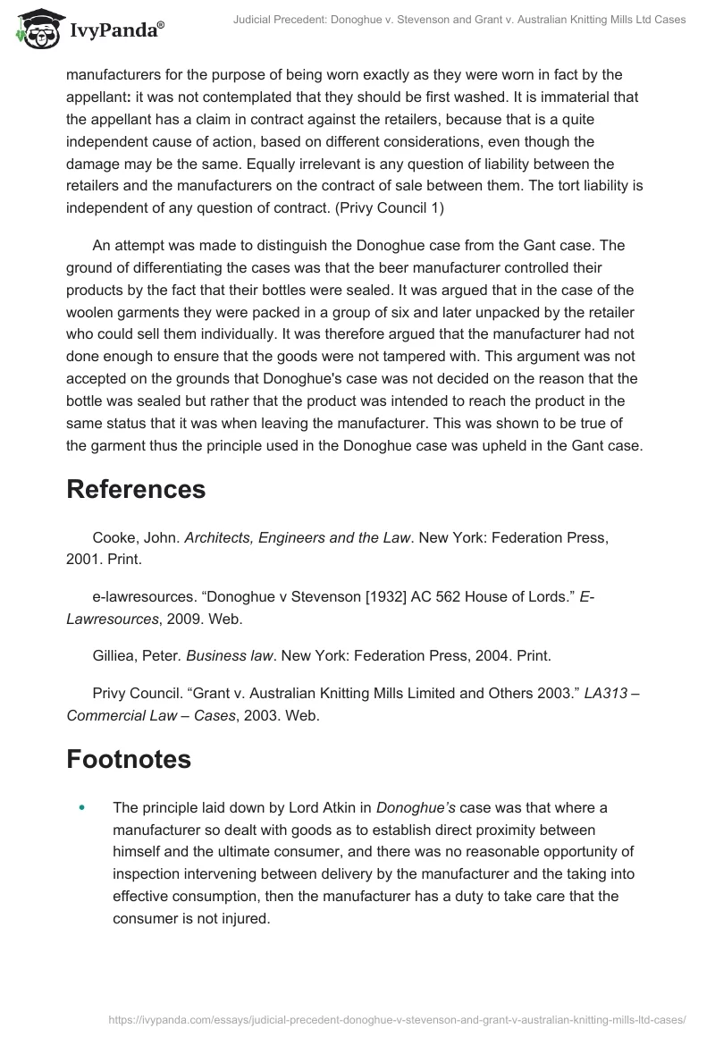Judicial Precedent: Donoghue v. Stevenson and Grant v. Australian Knitting Mills Ltd Cases. Page 5