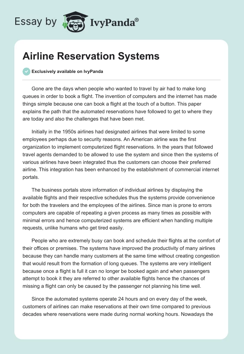 Airline Reservation Systems. Page 1