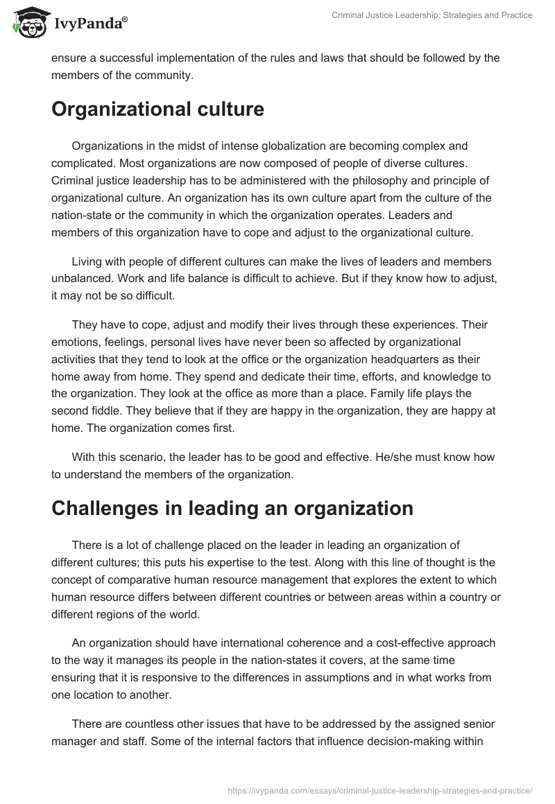 Criminal Justice Leadership: Strategies and Practice. Page 2