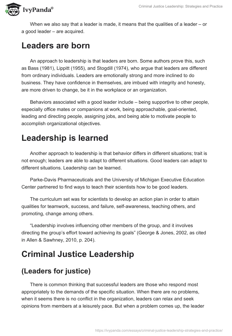 Criminal Justice Leadership: Strategies and Practice. Page 5