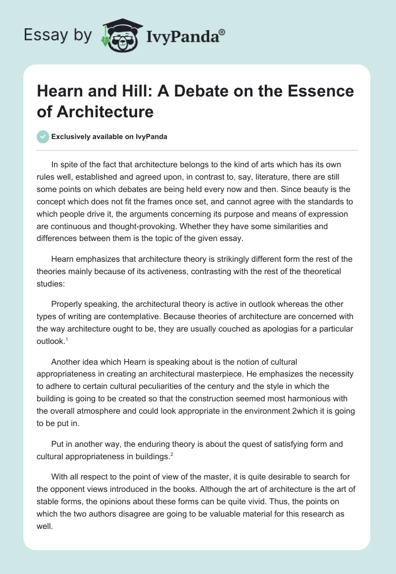 Hearn and Hill: A Debate on the Essence of Architecture. Page 1