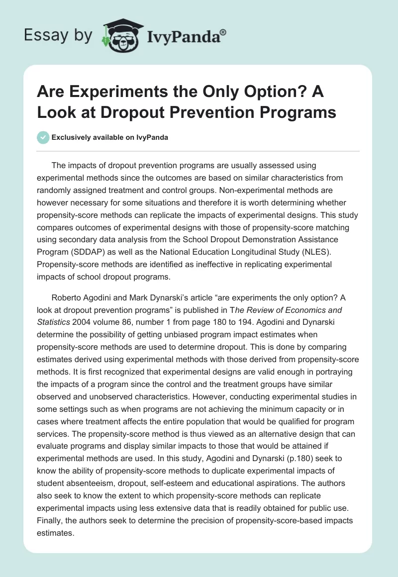 Are Experiments the Only Option? A Look at Dropout Prevention Programs. Page 1