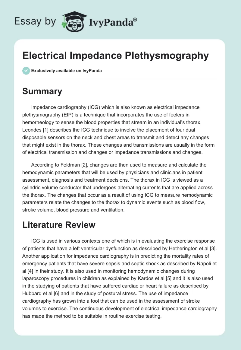 Electrical Impedance Plethysmography. Page 1