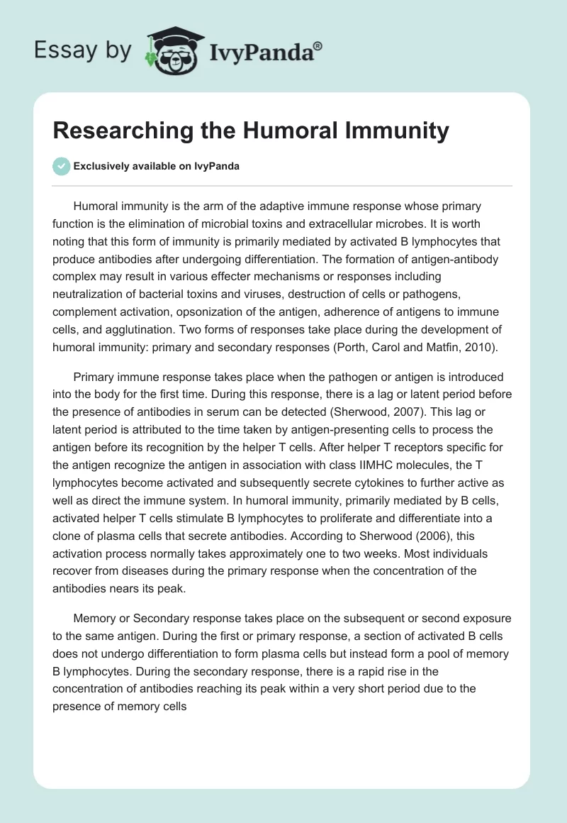 Researching the Humoral Immunity. Page 1