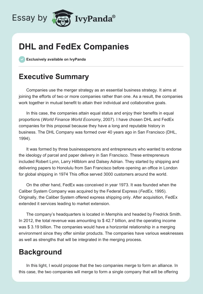 DHL and FedEx Companies. Page 1