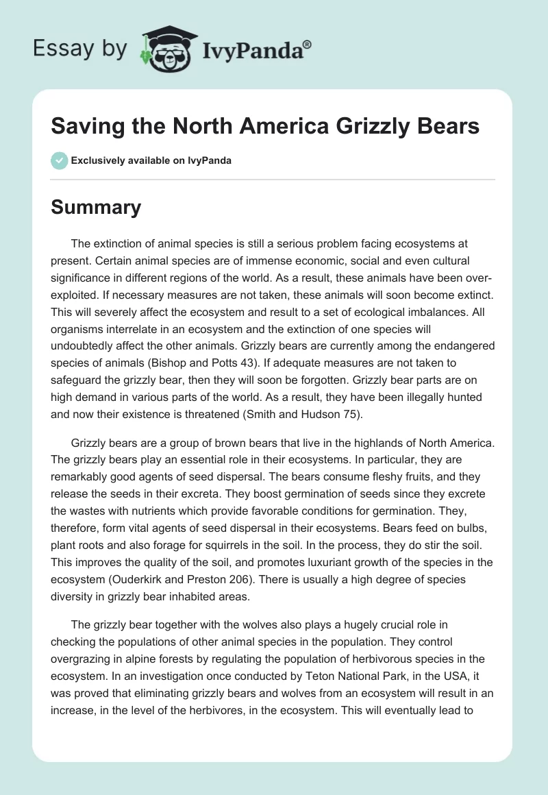 Saving the North America Grizzly Bears. Page 1