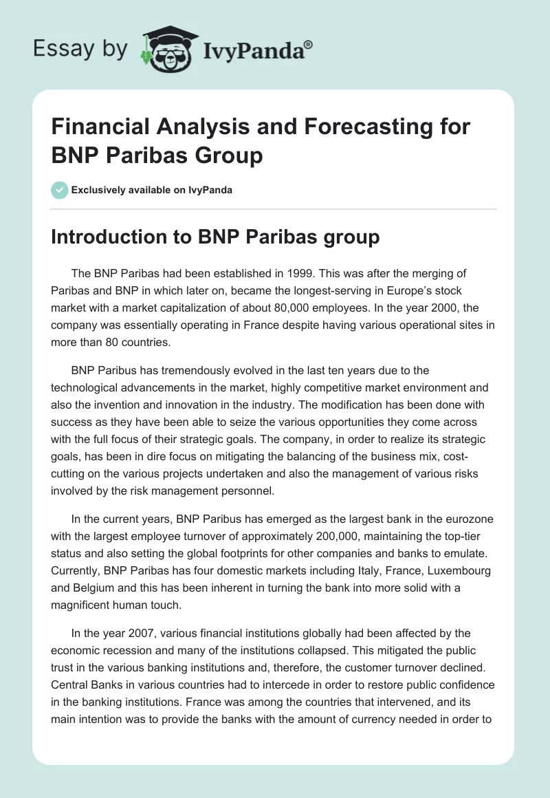 Financial Analysis and Forecasting for BNP Paribas Group. Page 1