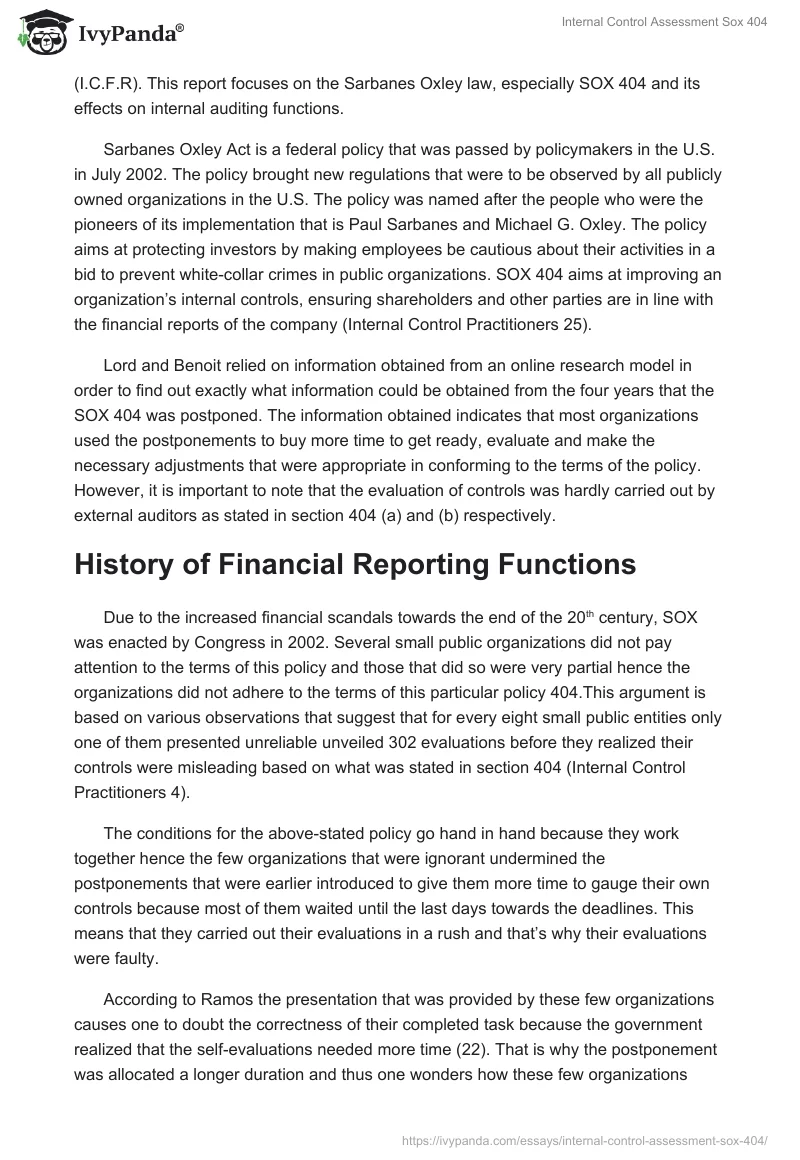 Internal Control Assessment Sox 404. Page 2
